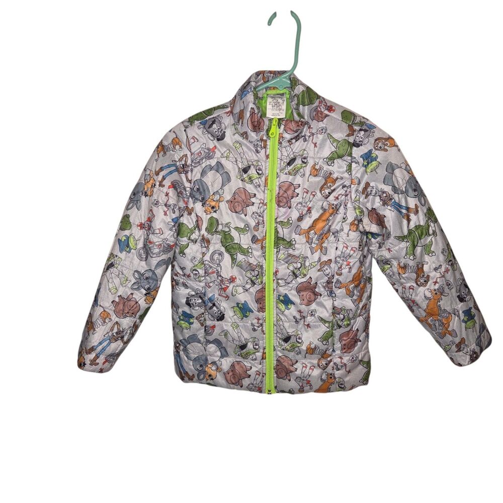 Disney Store Toy Story 4 Gray All-Over Print Quilted Puffer Jacket Size 7/8 EUC